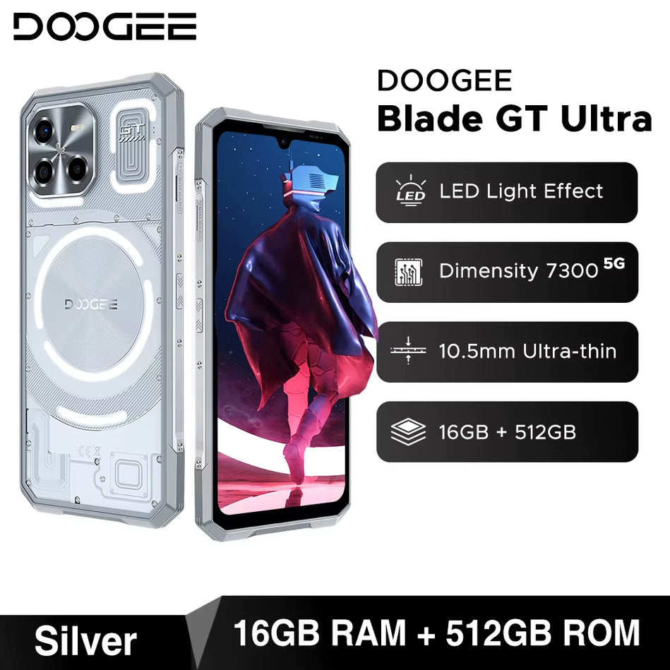 DOOGEE Blade GT Ultra 5G Teléfono Resistente Dimensión 7300 6,72 ''16GB + 512GB Efecto De Luz LED Teléfono Inteligente Ultrafino