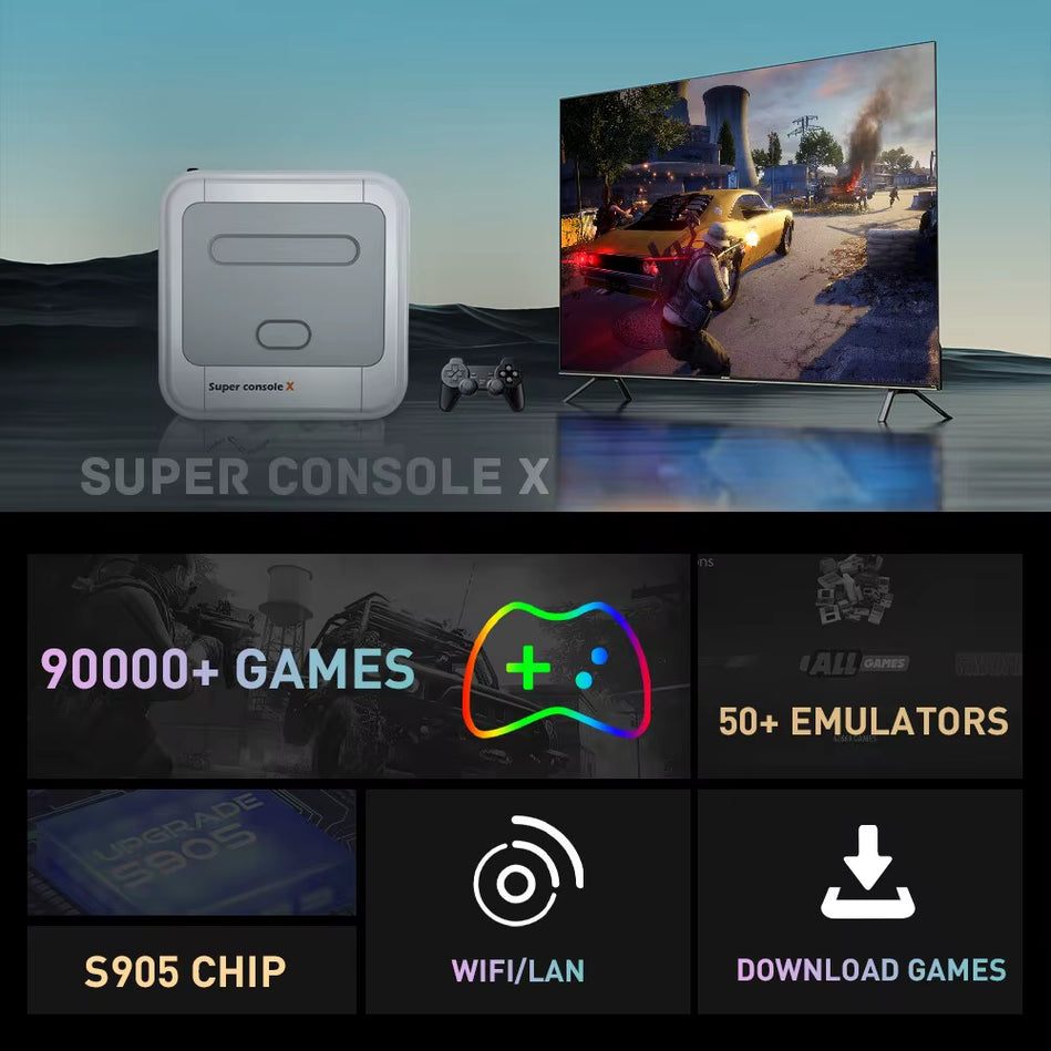 KINHANK Game Box Super Console X Consola De Videojuegos Retro Compatible Con 90000 Juegos 50 Emuladores Para PS1/PSP/MAME/DC Con Controladores