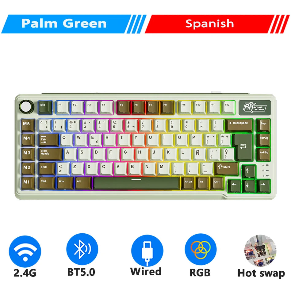 RK ROYAL KLUDGE L75 Cinco Teclas De Acceso Directo Estructura De Junta De Teclado Mecánico Personalizable Teclado gaming Con Retroiluminación RGB Trimodal