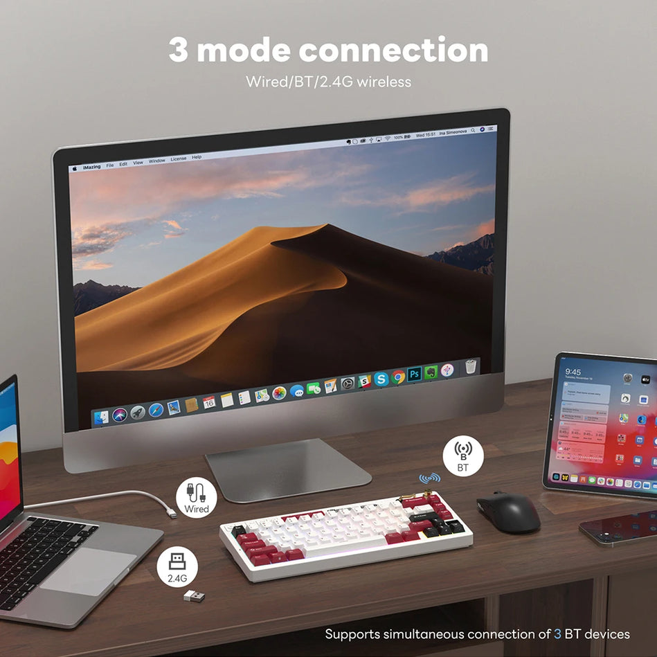 Teclado Mecánico RK ROYAL KLUDGE M65 Con Pantalla De Batería, 66 Teclas, Junta Multifuncional PBT, Teclado Inalámbrico De Tres Modos RGB Gaming