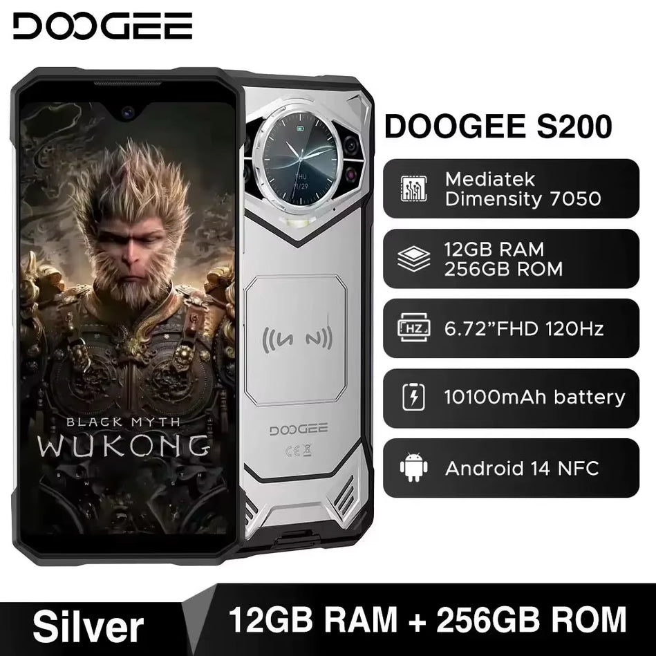 DOOGEE S200 5G Teléfono Resistente 6,72 "120Hz Pantalla 12GB RAM 256GB ROM 100MP AI Cámara Principal 10100Mah Android 14 NFC