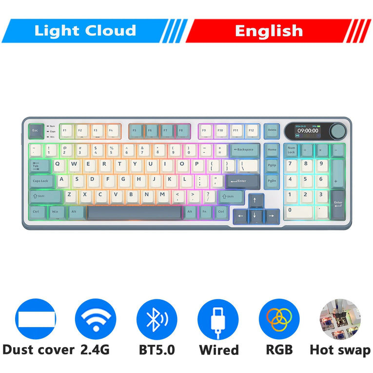 Teclado Mecánico RK ROYAL KLUDGE S98 Gaming 98 Teclas RGB Backlit - Top Mount, Pantalla TFT, Inalámbrico BT5.0/2.4G/USB-C + Hot Swappable