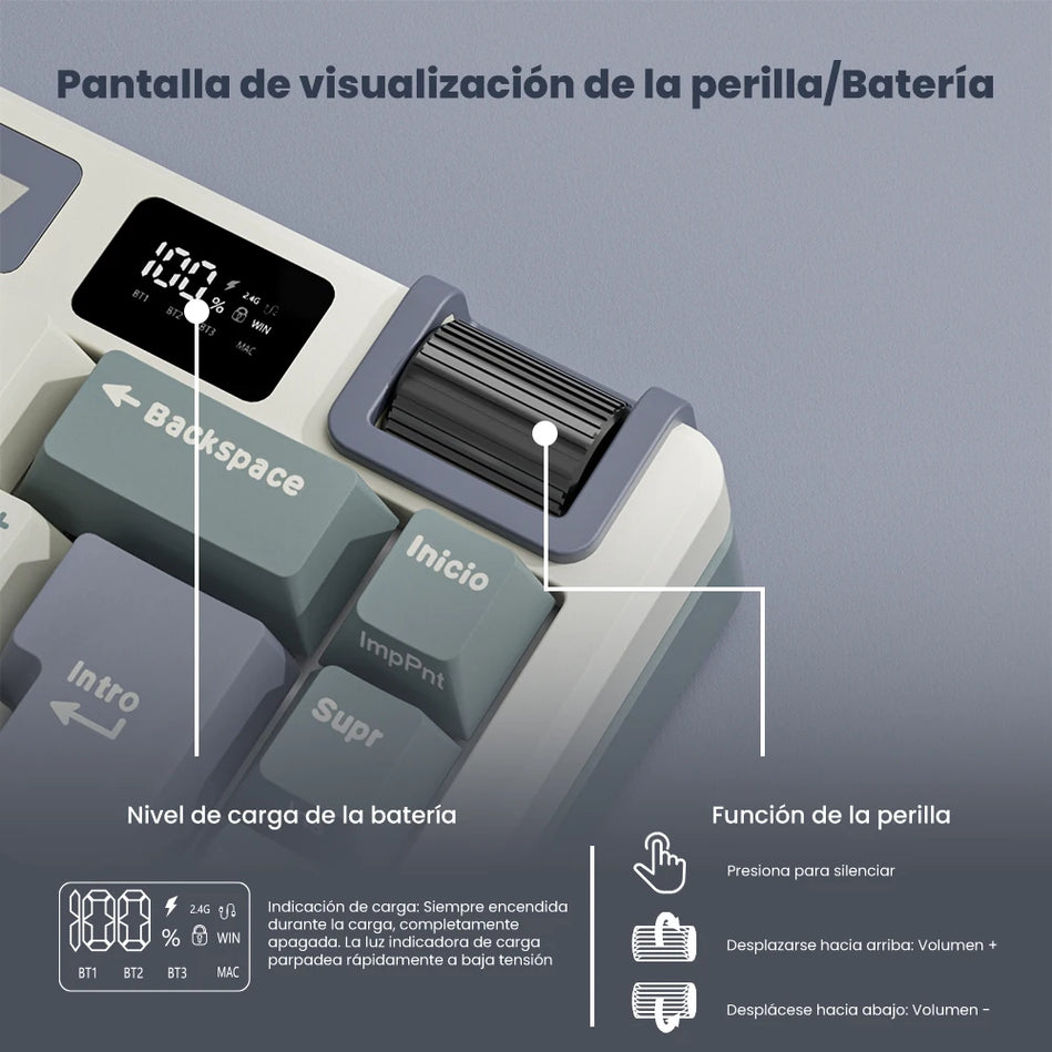 RK ROYAL KLUDGE M70 Teclas Personalizadas Teclado Para Gaming Pantalla De Batería Teclado Mecánico Inalámbrico PBT Multimodo