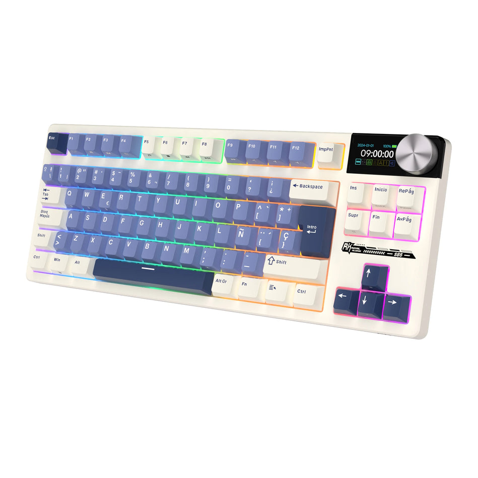 Teclado Mecánico RK ROYAL KLUDGE S85 TFT Color Screent, Modo Tri Inalámbrico, 85 Teclas, Teclado Para Gaming, Retroiluminado RGB