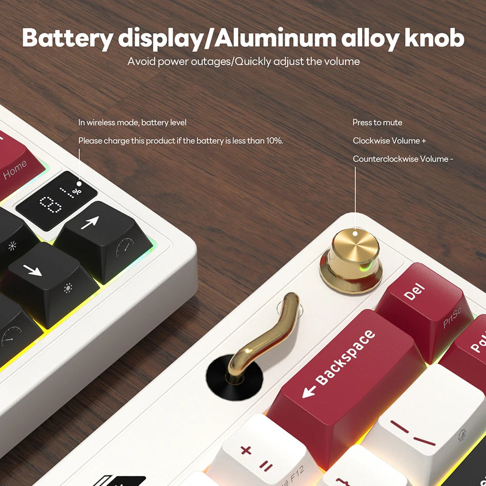 Teclado Mecánico RK ROYAL KLUDGE M65 Con Pantalla De Batería, 66 Teclas, Junta Multifuncional PBT, Teclado Inalámbrico De Tres Modos RGB Gaming