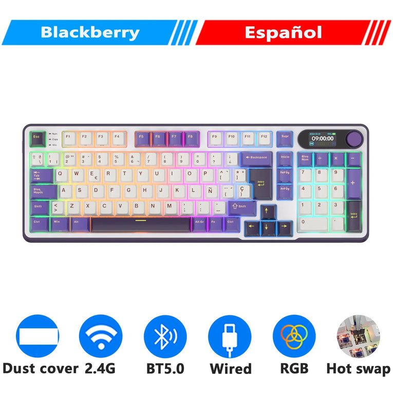 Teclado Mecánico RK ROYAL KLUDGE S98 Gaming 98 Teclas RGB Backlit - Top Mount, Pantalla TFT, Inalámbrico BT5.0/2.4G/USB-C + Hot Swappable