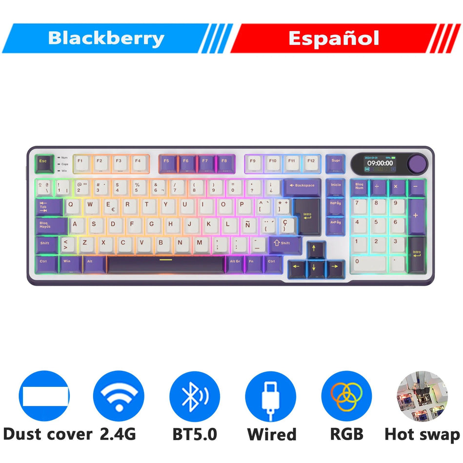 Teclado Mecánico RK ROYAL KLUDGE S98 Gaming 98 Teclas RGB Backlit - Top Mount, Pantalla TFT, Inalámbrico BT5.0/2.4G/USB-C + Hot Swappable