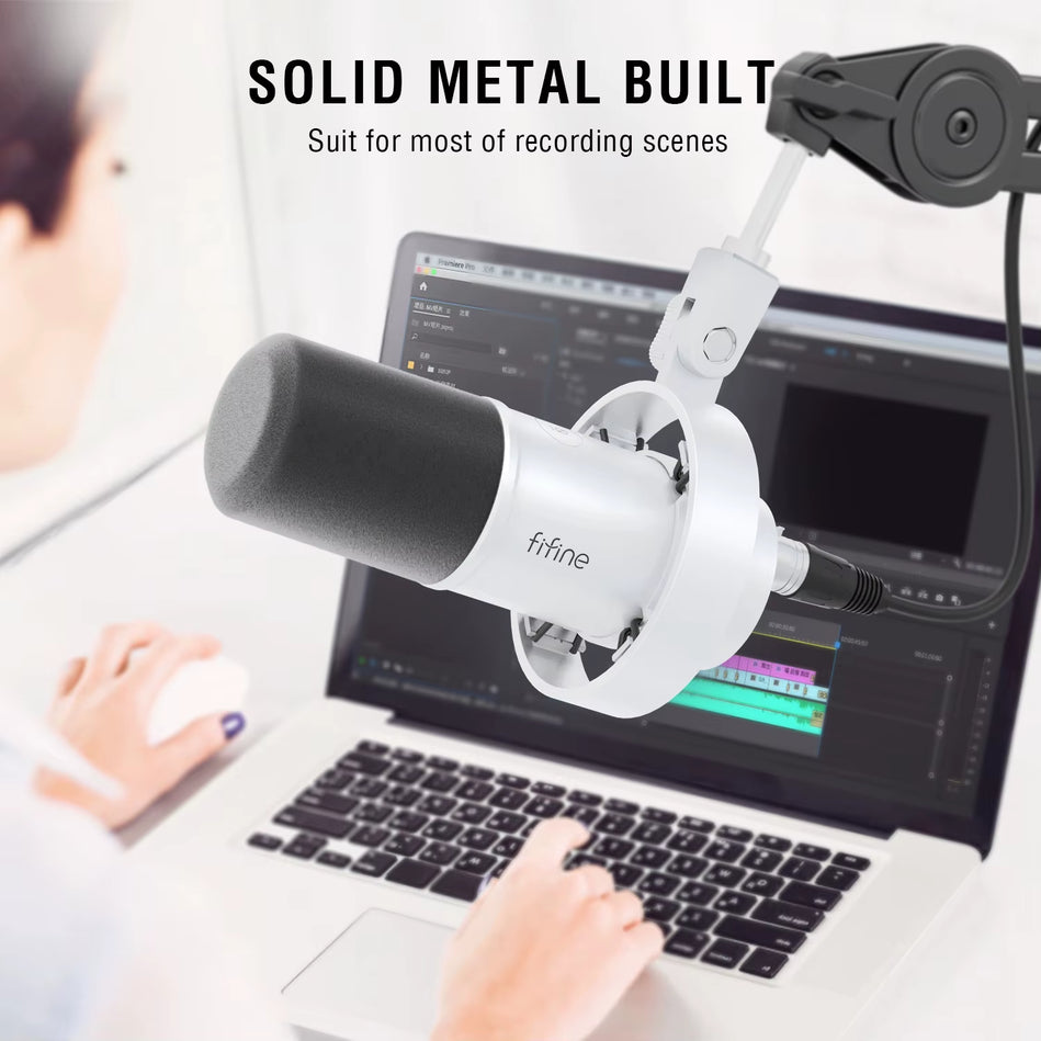 FIFINE K688 Micrófono Dinámico XLR Con Monitoreo En Tiempo Real, Transmisión USB, Con Perilla De Ganancia/Silencio Táctil