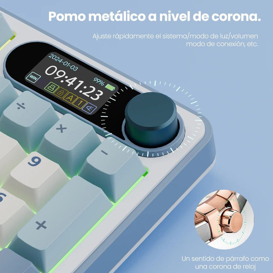 Teclado Mecánico RK ROYAL KLUDGE S98 Gaming 98 Teclas RGB Backlit - Top Mount, Pantalla TFT, Inalámbrico BT5.0/2.4G/USB-C + Hot Swappable