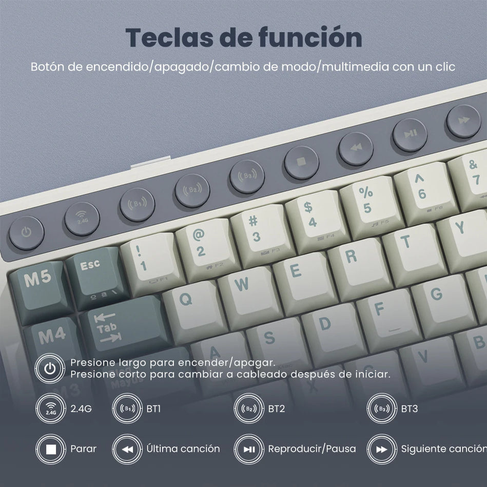 RK ROYAL KLUDGE M70 Teclas Personalizadas Teclado Para Gaming Pantalla De Batería Teclado Mecánico Inalámbrico PBT Multimodo