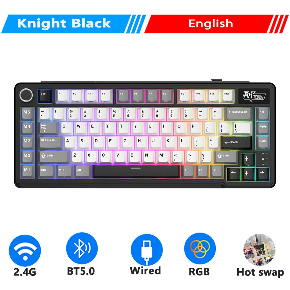 RK ROYAL KLUDGE L75 Cinco Teclas De Acceso Directo Estructura De Junta De Teclado Mecánico Personalizable Teclado gaming Con Retroiluminación RGB Trimodal