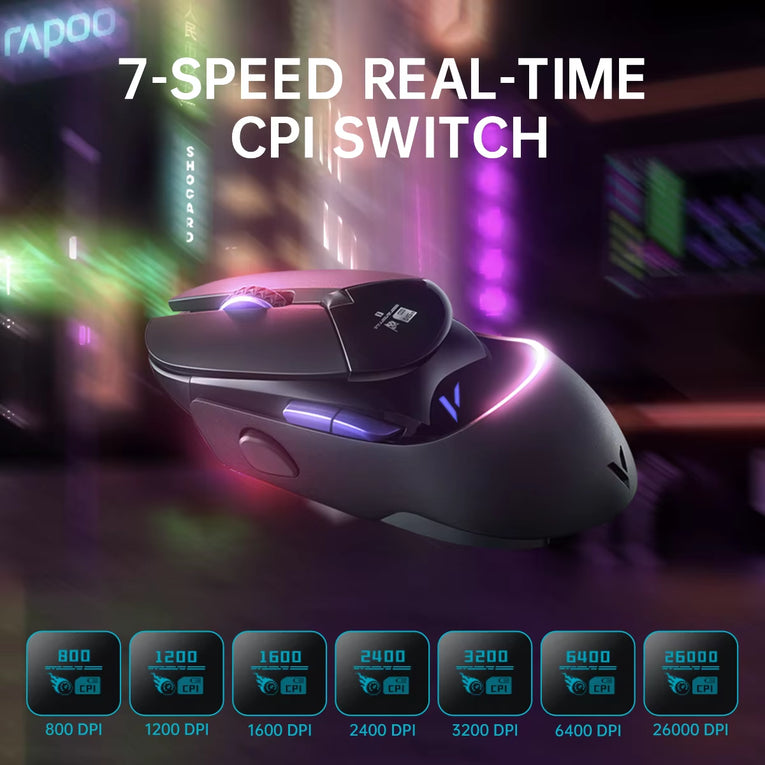 Rapoo-Ratón Inalámbrico Con Cable VT960PRO Para Juegos, Dispositivo Con Sensor PAW3395, Pantalla OLED De 26000 DPI, 9 Botones Programables, Memoria a Bordo, Color Negro