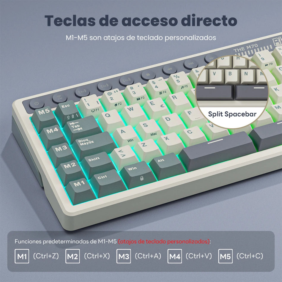 RK ROYAL KLUDGE M70 Teclas Personalizadas Teclado Para Gaming Pantalla De Batería Teclado Mecánico Inalámbrico PBT Multimodo
