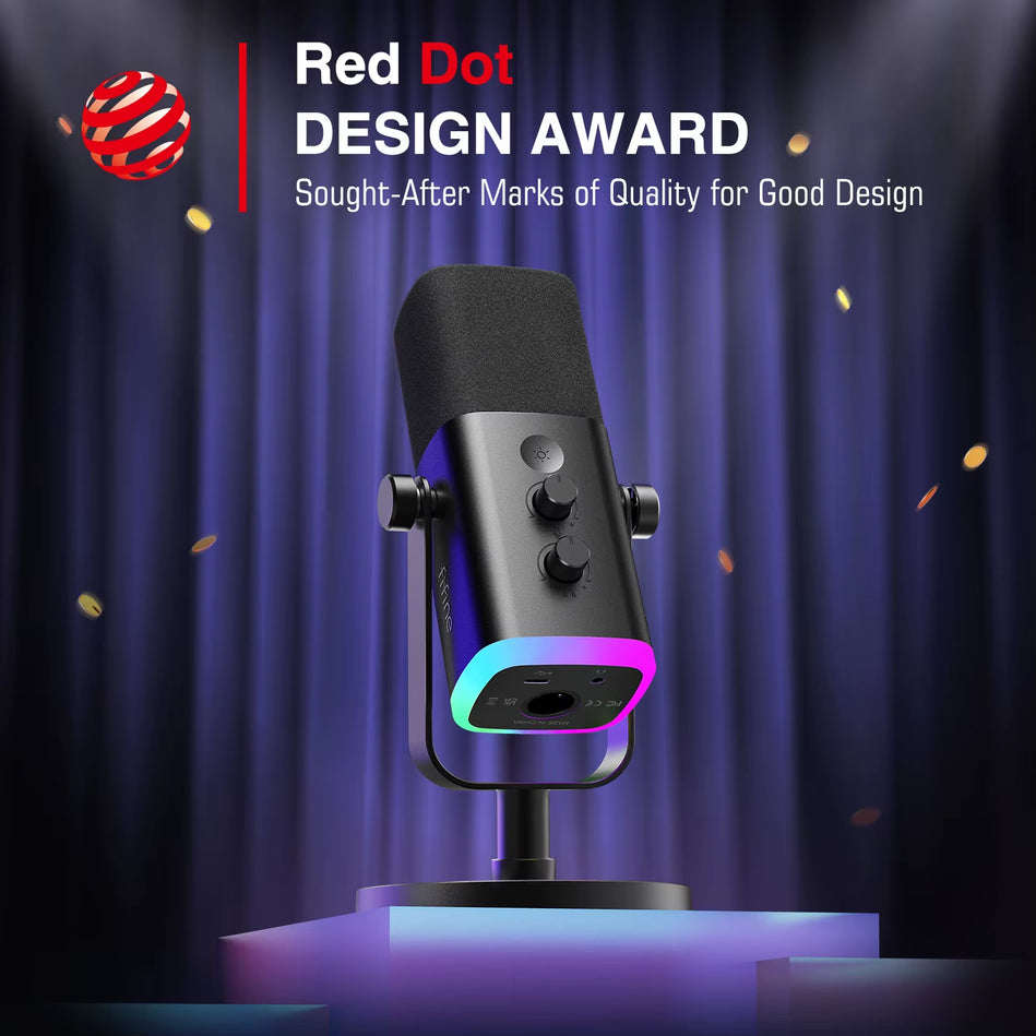 Fifine-Micrófono Dinámico USB/XLR Con Botón De Silencio Táctil, Conector De Auriculares, Controles De E/S, Para PC, Mezclador De PS5/4, Amplificador De Micrófono Para Juegos AM8