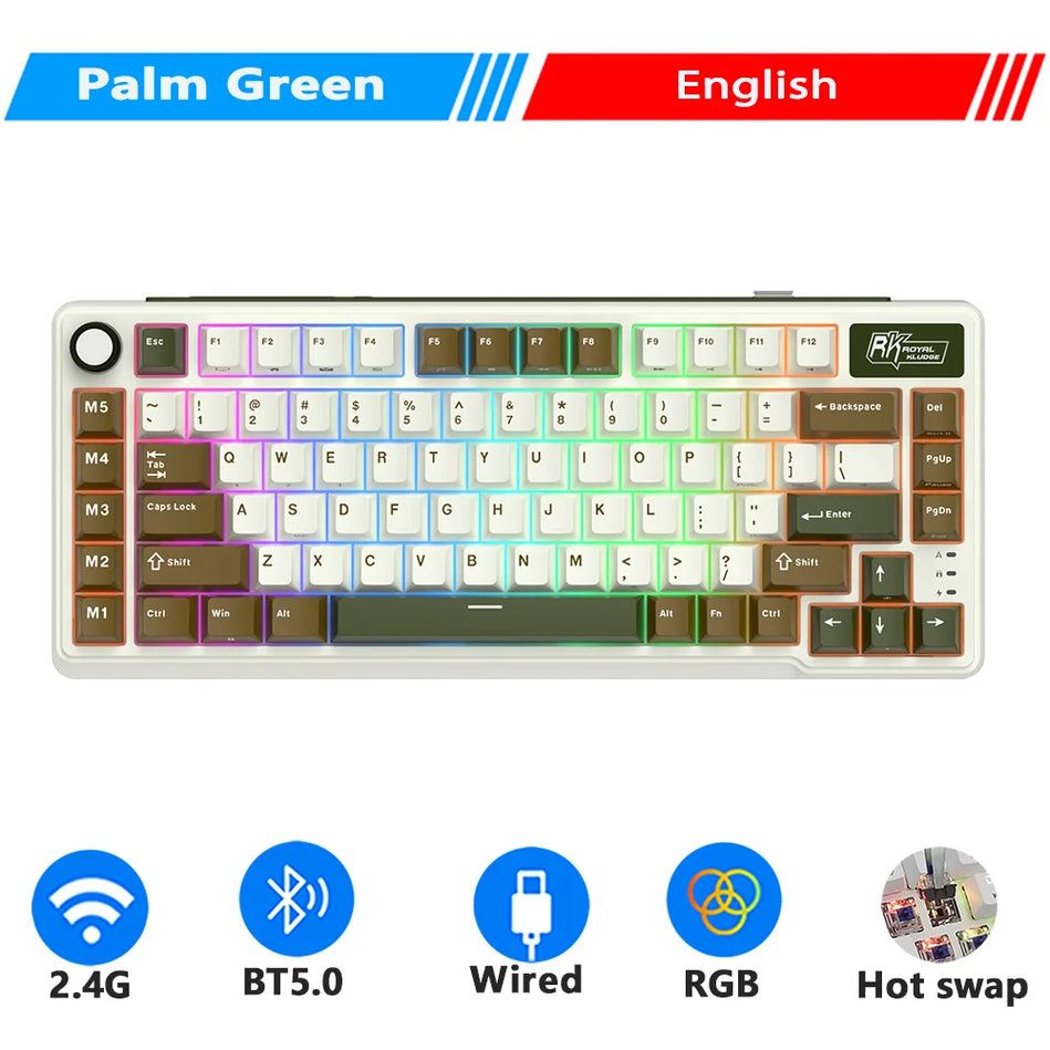 RK ROYAL KLUDGE L75 Cinco Teclas De Acceso Directo Estructura De Junta De Teclado Mecánico Personalizable Teclado gaming Con Retroiluminación RGB Trimodal