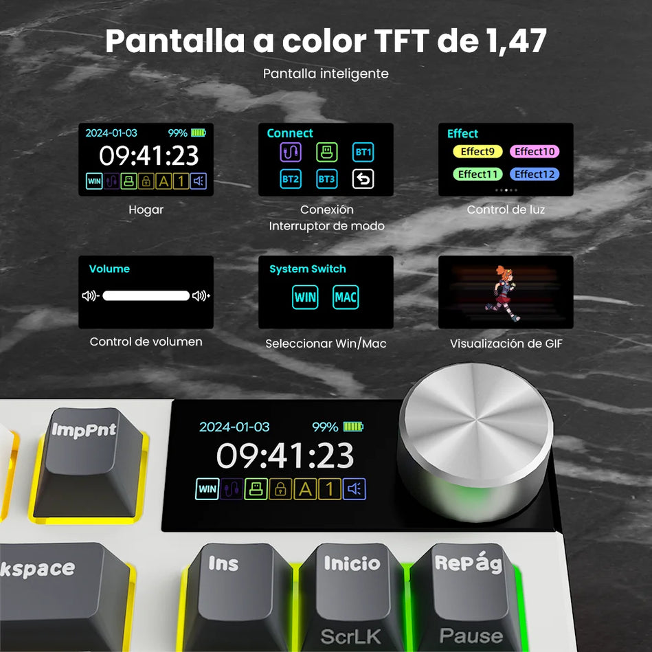 Teclado Mecánico RK ROYAL KLUDGE S85 TFT Color Screent, Modo Tri Inalámbrico, 85 Teclas, Teclado Para Gaming, Retroiluminado RGB