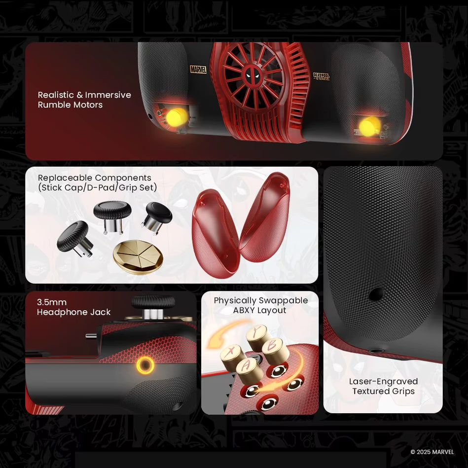GameSir X3 Pro Deadpool – Gamepad Edición Limitada Marvel, Controlador Móvil Android USB-C con Joysticks Hall