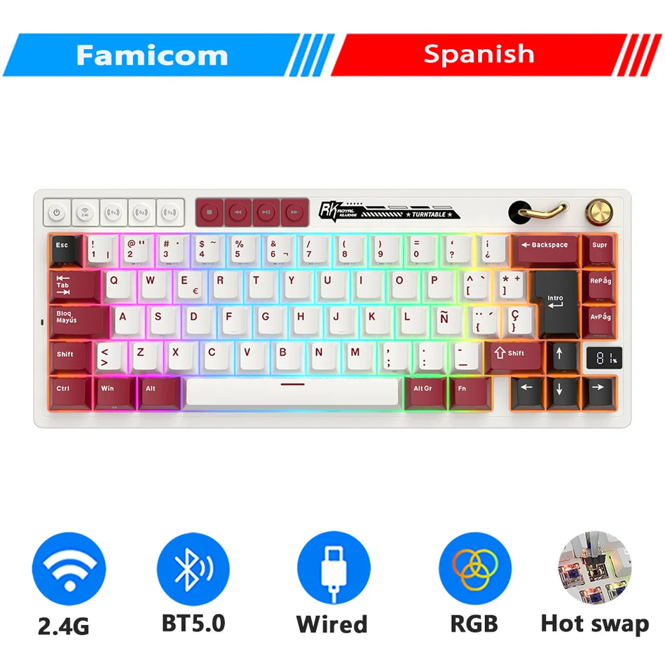 Teclado Mecánico RK ROYAL KLUDGE M65 Con Pantalla De Batería, 66 Teclas, Junta Multifuncional PBT, Teclado Inalámbrico De Tres Modos RGB Gaming