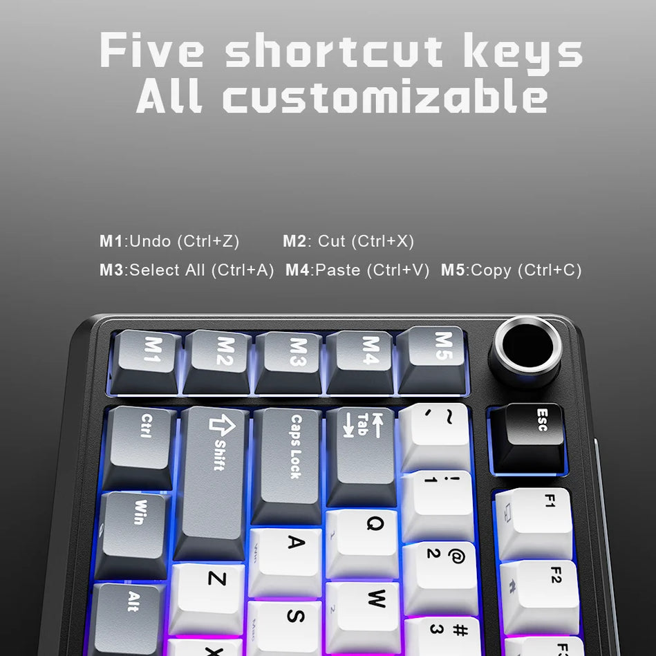 RK ROYAL KLUDGE L75 Cinco Teclas De Acceso Directo Estructura De Junta De Teclado Mecánico Personalizable Teclado gaming Con Retroiluminación RGB Trimodal