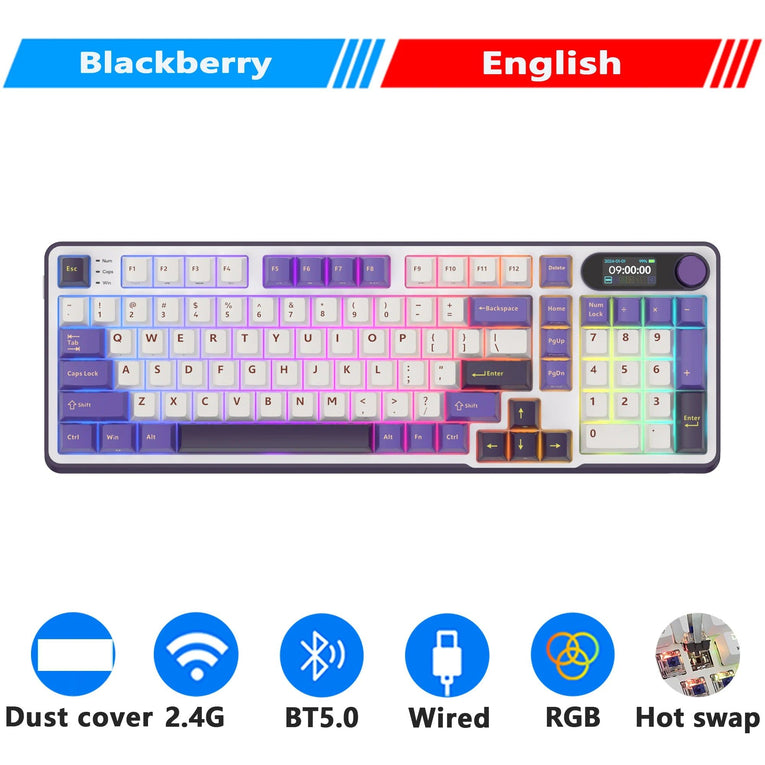 Teclado Mecánico RK ROYAL KLUDGE S98 Gaming 98 Teclas RGB Backlit - Top Mount, Pantalla TFT, Inalámbrico BT5.0/2.4G/USB-C + Hot Swappable