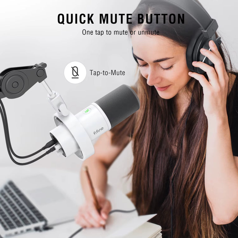 FIFINE K688 Micrófono Dinámico XLR Con Monitoreo En Tiempo Real, Transmisión USB, Con Perilla De Ganancia/Silencio Táctil