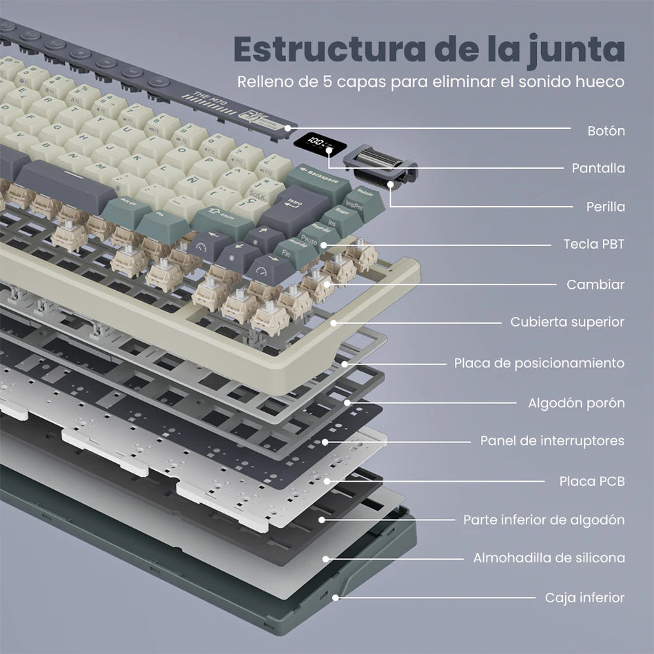 RK ROYAL KLUDGE M70 Teclas Personalizadas Teclado Para Gaming Pantalla De Batería Teclado Mecánico Inalámbrico PBT Multimodo