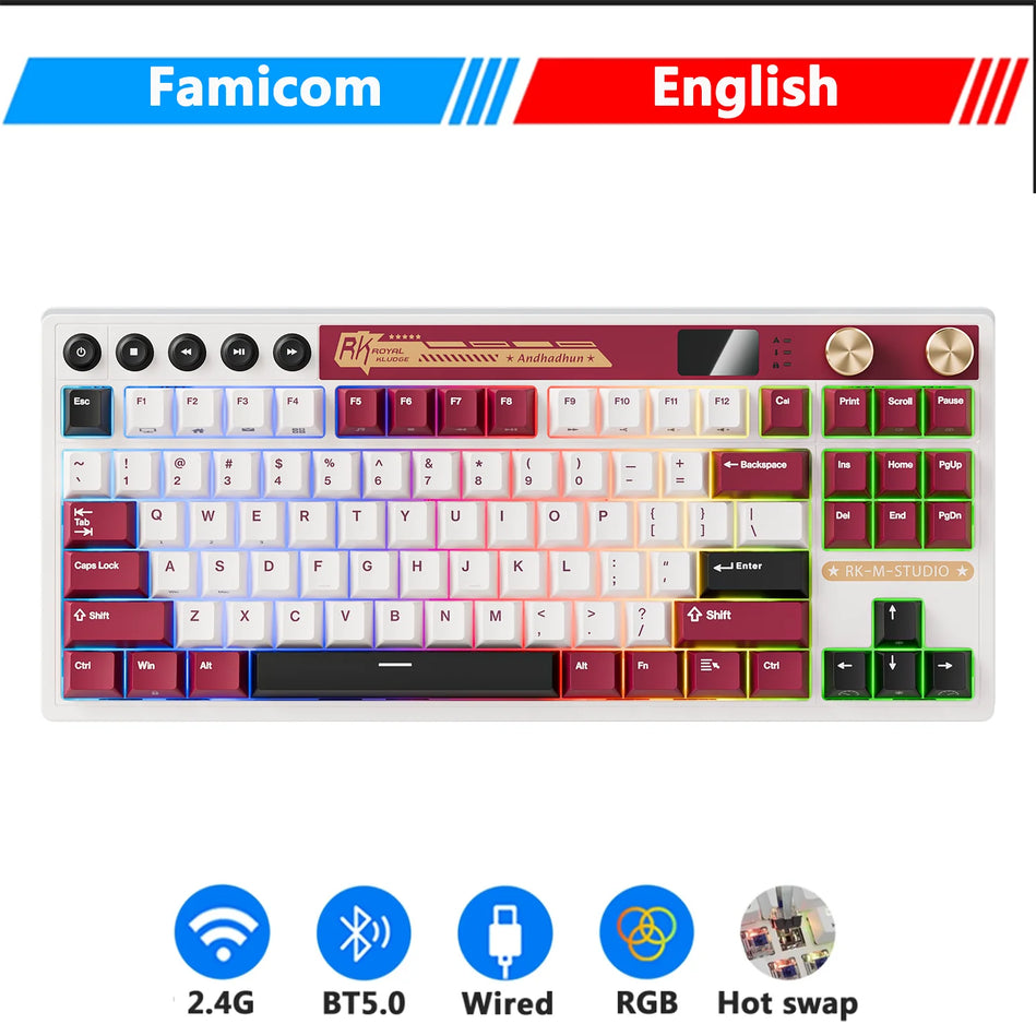 Teclado Mecánico M87 RK ROYAL KLUDGE, Inalámbrico/Bluetooth/2,4G/Usb-C, Teclado gaming Con Junta Intercambiable  Con Pantalla TFT a Color