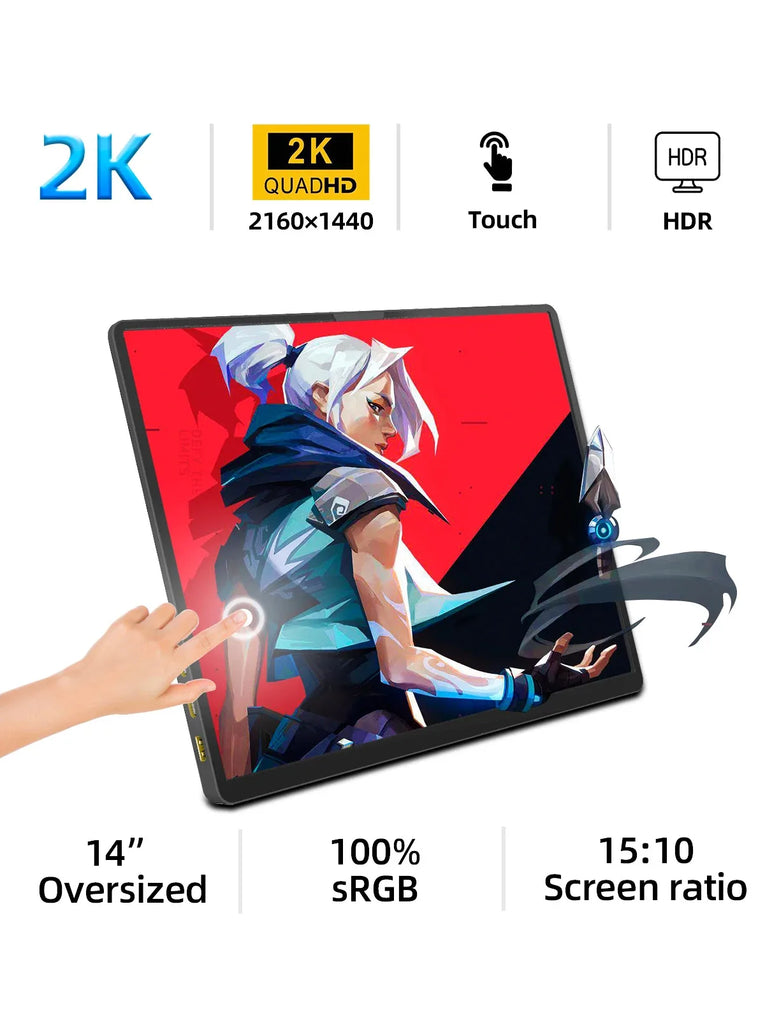 ZSUS Monitor Portátil 14” 2K (2160×1440, 60Hz) – Pantalla Externa para PC, Laptop, Xbox, PS4/PS5, Switch y Móvil