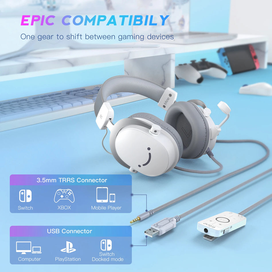 Fifine Ampligame H9 -Auriculares Para Juegos USB Con Sonido Envolvente 7,1/Conector De 3,5Mm/Micrófono