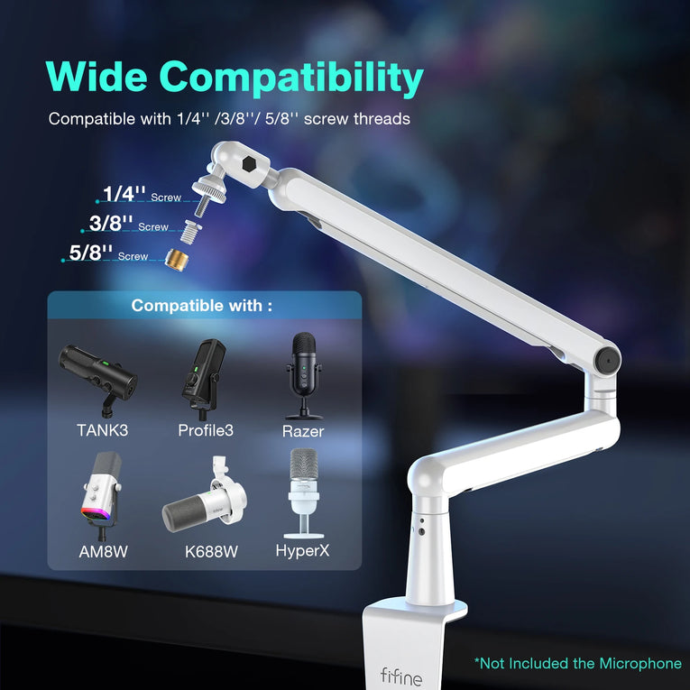 FIFINE BM88 - Soporte Para Micrófono Con Brazo De Pie De Perfil Bajo Con Soporte De Escritorio/Manipulación De Cables