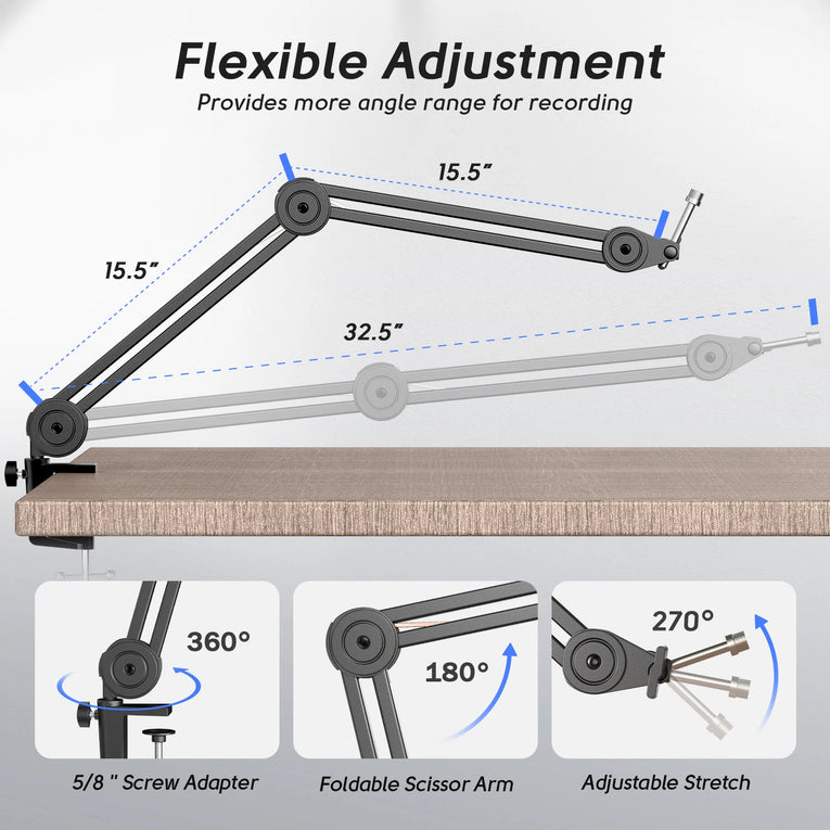 Fifine Soporte De Brazo De Micrófono Ajustable, Brazo De Alta Resistencia, Tijera De Suspensión, Para Grabación De Podcasting