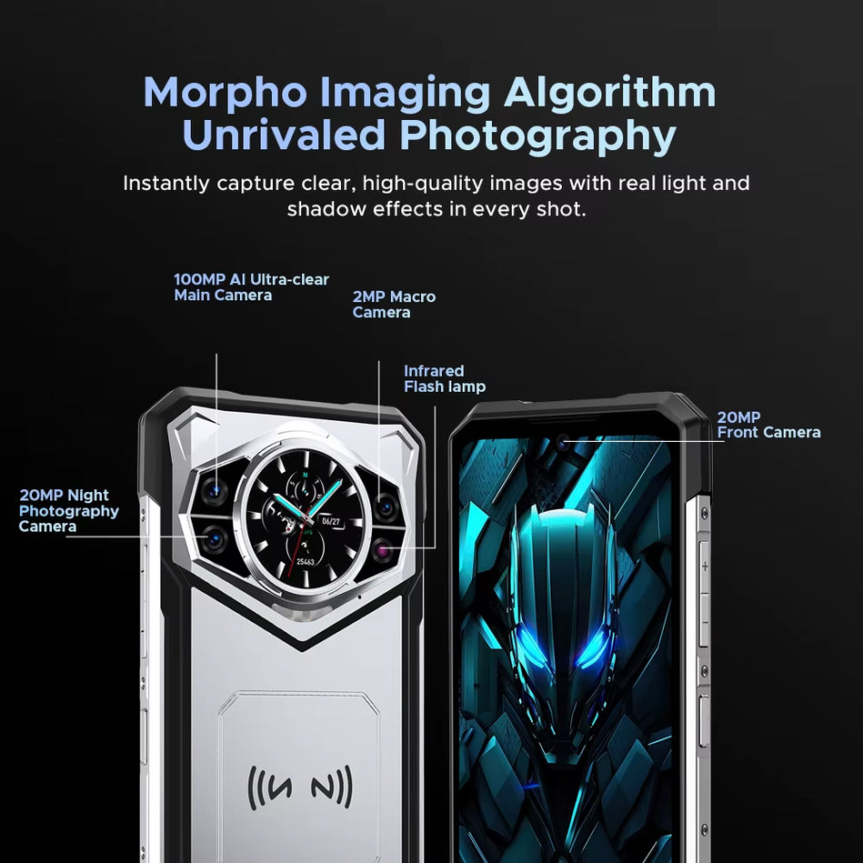 DOOGEE S200 5G Teléfono Resistente 6,72 "120Hz Pantalla 12GB RAM 256GB ROM 100MP AI Cámara Principal 10100Mah Android 14 NFC