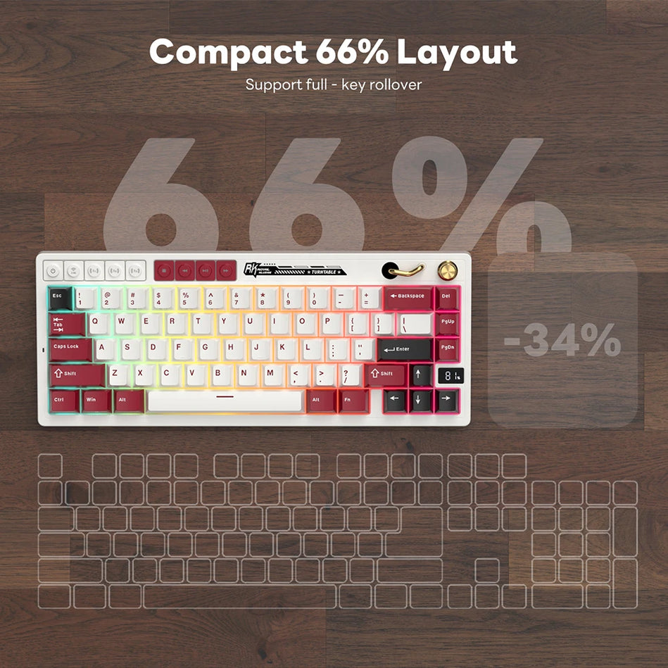 Teclado Mecánico RK ROYAL KLUDGE M65 Con Pantalla De Batería, 66 Teclas, Junta Multifuncional PBT, Teclado Inalámbrico De Tres Modos RGB Gaming