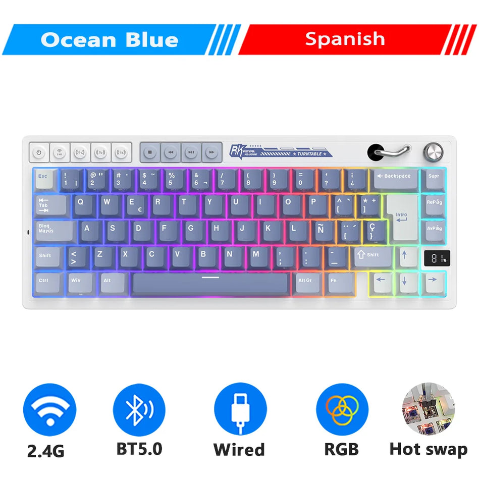 Teclado Mecánico RK ROYAL KLUDGE M65 Con Pantalla De Batería, 66 Teclas, Junta Multifuncional PBT, Teclado Inalámbrico De Tres Modos RGB Gaming