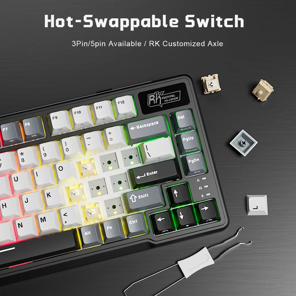 RK ROYAL KLUDGE L75 Cinco Teclas De Acceso Directo Estructura De Junta De Teclado Mecánico Personalizable Teclado gaming Con Retroiluminación RGB Trimodal