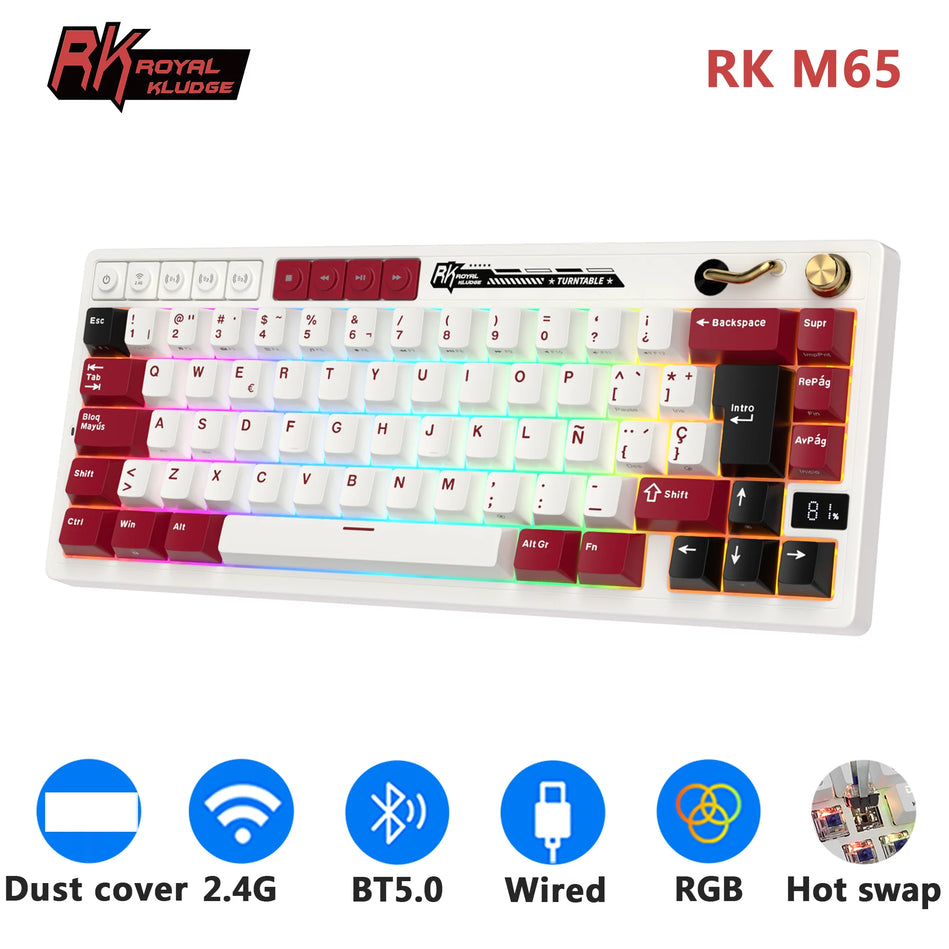 Teclado Mecánico RK ROYAL KLUDGE M65 Con Pantalla De Batería, 66 Teclas, Junta Multifuncional PBT, Teclado Inalámbrico De Tres Modos RGB Gaming