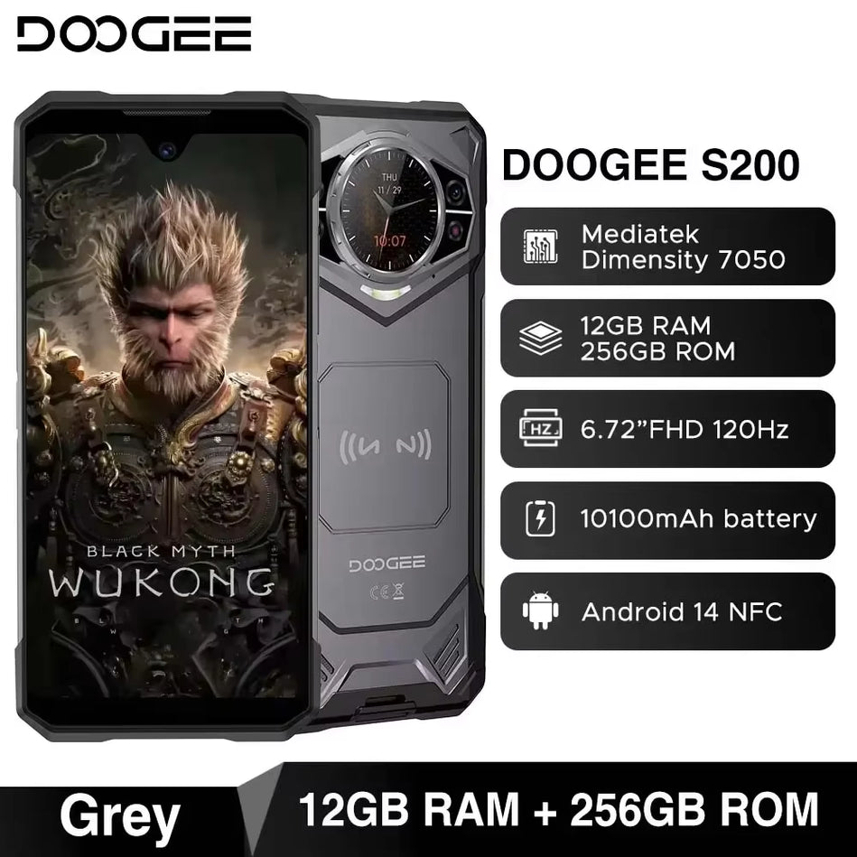 DOOGEE S200 5G Teléfono Resistente 6,72 "120Hz Pantalla 12GB RAM 256GB ROM 100MP AI Cámara Principal 10100Mah Android 14 NFC