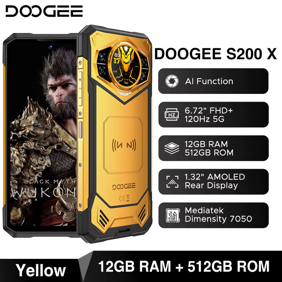 DOOGEE S200 5G Teléfono Resistente 6,72 "120Hz Pantalla 12GB RAM 256GB ROM 100MP AI Cámara Principal 10100Mah Android 14 NFC
