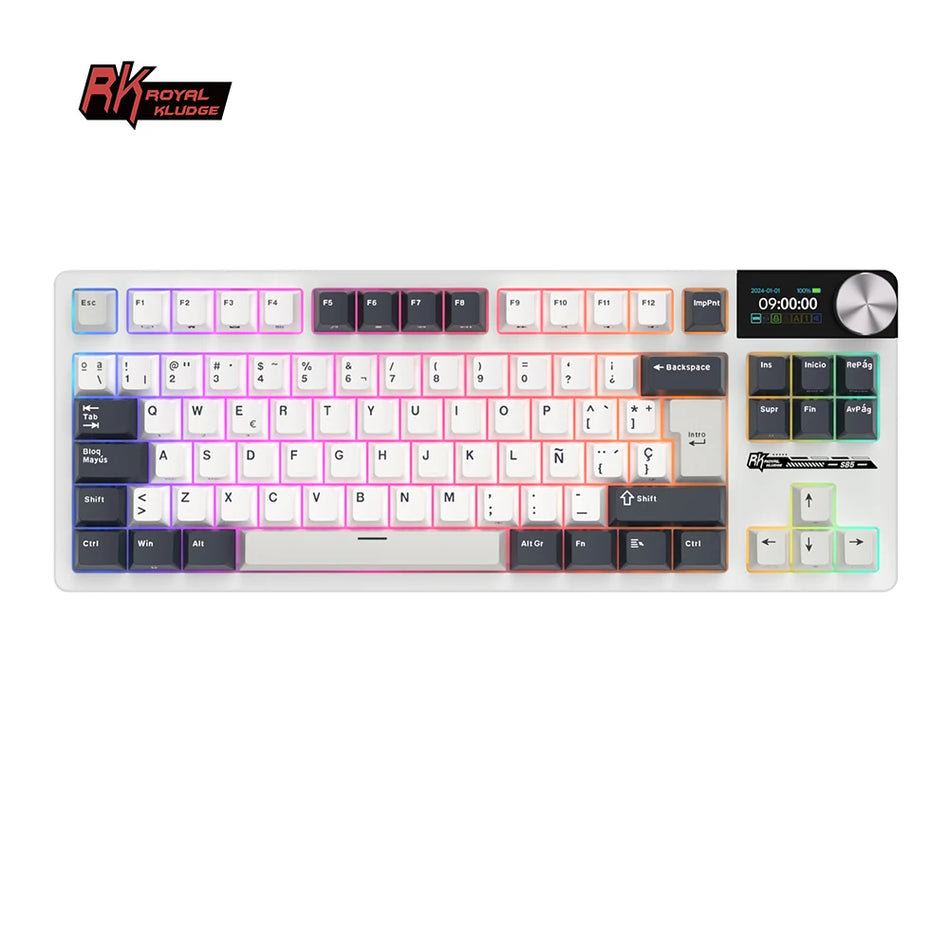 Teclado Mecánico RK ROYAL KLUDGE S85 TFT Color Screent, Modo Tri Inalámbrico, 85 Teclas, Teclado Para Gaming, Retroiluminado RGB