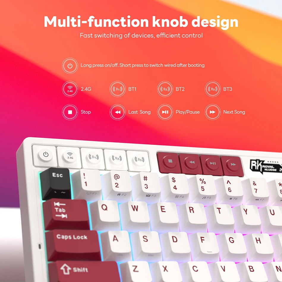 Teclado Mecánico RK ROYAL KLUDGE M65 Con Pantalla De Batería, 66 Teclas, Junta Multifuncional PBT, Teclado Inalámbrico De Tres Modos RGB Gaming