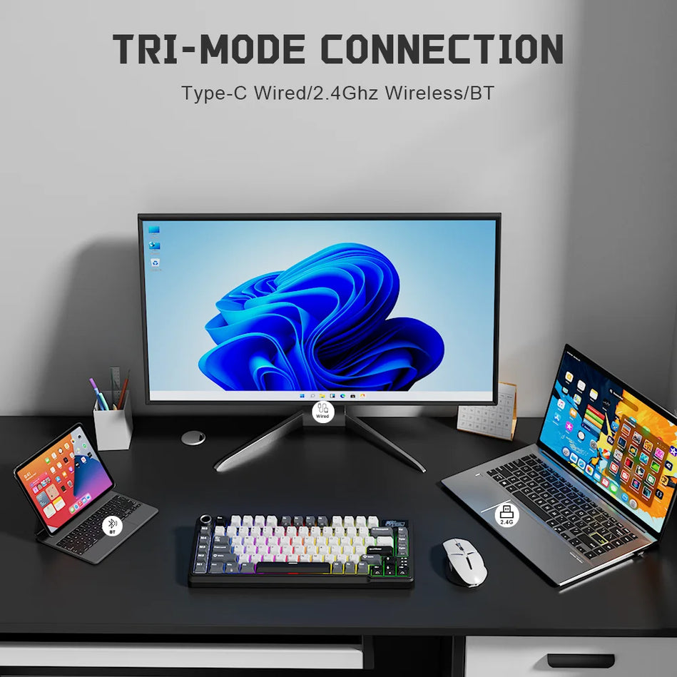 RK ROYAL KLUDGE L75 Cinco Teclas De Acceso Directo Estructura De Junta De Teclado Mecánico Personalizable Teclado gaming Con Retroiluminación RGB Trimodal