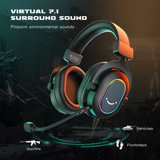 Fifine Auriculares Dinámicos RGB Con Micrófono, Audífonos Para La Oreja, Cascos Para Juegos Películas Y Música, 3 Opciones EQ, Sonido Envolvente 7.1, Dispositivo Para Ordenador PS4 Y PS5