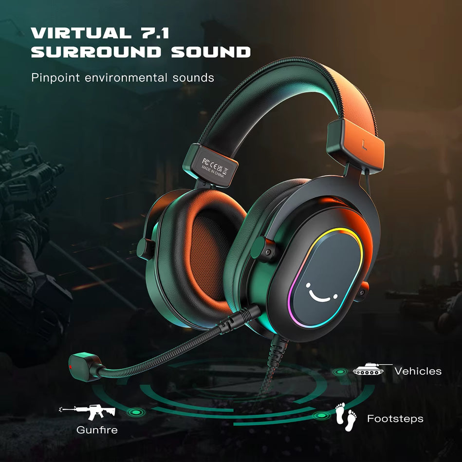 Fifine Auriculares Dinámicos RGB Con Micrófono, Audífonos Para La Oreja, Cascos Para Juegos Películas Y Música, 3 Opciones EQ, Sonido Envolvente 7.1, Dispositivo Para Ordenador PS4 Y PS5
