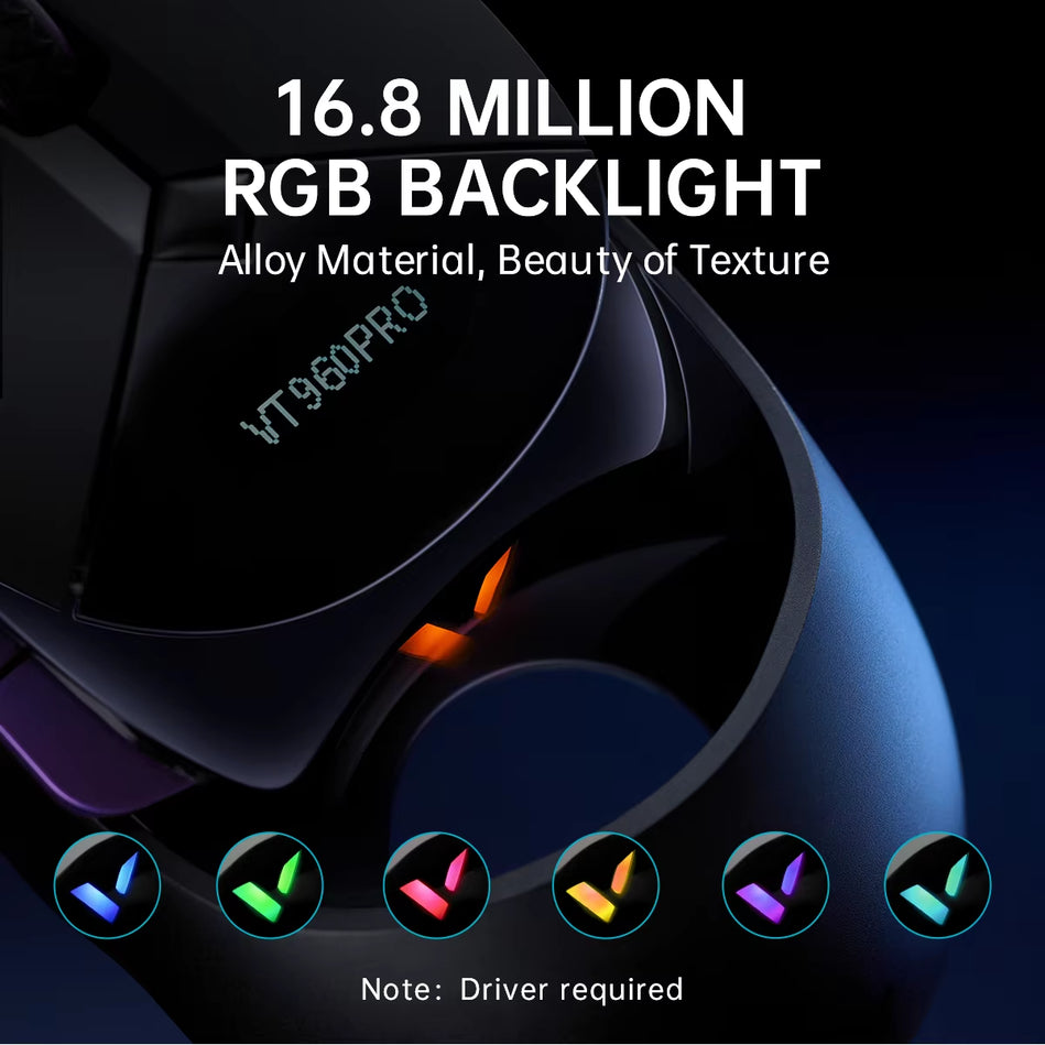 Rapoo-Ratón Inalámbrico Con Cable VT960PRO Para Juegos, Dispositivo Con Sensor PAW3395, Pantalla OLED De 26000 DPI, 9 Botones Programables, Memoria a Bordo, Color Negro