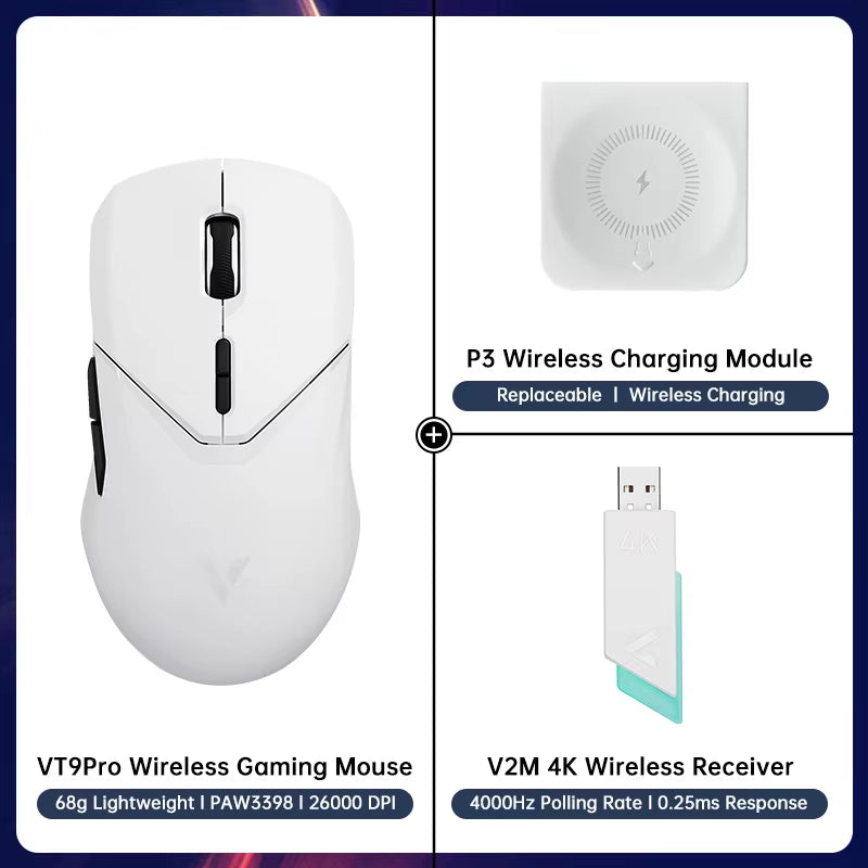 Rapoo VT9PRO - 68G Ratón Inalámbrico Ultraligero De Modo Dual Para Juegos Rendimiento De Grado Esports Sensor PAW3398 26000DPI