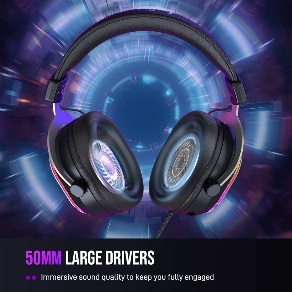 FIFINE H13 Auriculares Gaming RGB con Sonido Envolvente 7.1 y Micrófono Desmontable para PC, PS4 y PS5