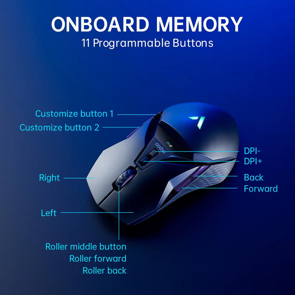 Rapoo VT950PRO Inalámbrico/Con Cable 2,4 Ghz Ergonómico Óptico 26000DPI RGB Ratón Para Juegos PAW3395 Sensor Compatible Con Carga Inalámbrica Qi