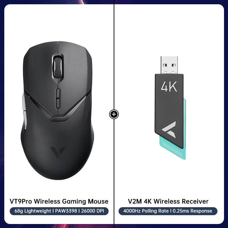 Rapoo VT9PRO - 68G Ratón Inalámbrico Ultraligero De Modo Dual Para Juegos Rendimiento De Grado Esports Sensor PAW3398 26000DPI
