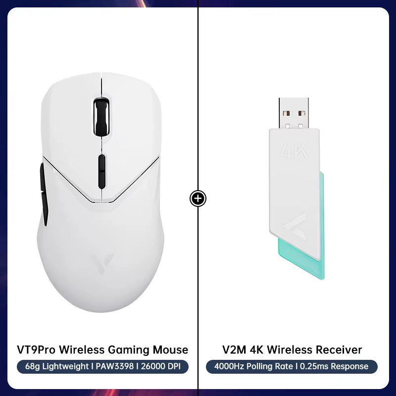 Rapoo VT9PRO - 68G Ratón Inalámbrico Ultraligero De Modo Dual Para Juegos Rendimiento De Grado Esports Sensor PAW3398 26000DPI