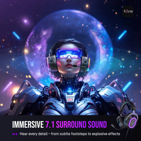 FIFINE H13 Auriculares Gaming RGB con Sonido Envolvente 7.1 y Micrófono Desmontable para PC, PS4 y PS5